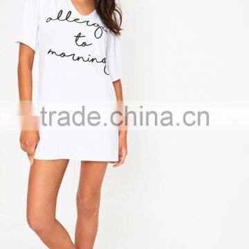 Custom Logo Design Women Nightie V Neck Rayon&Spandex Nightgown With Drop Sleeve Front Print T-Shirt Dress photo-5