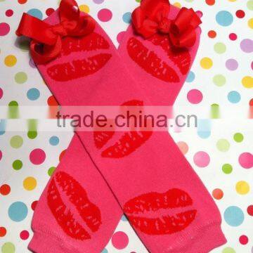 Factory wholesale baby products red knit baby leg warmers with bow easter baby products