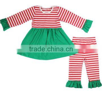 Newest girls ruffle pants sets fall boutique clothes striped Christmas outfits