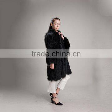 Myfur Wholesale Black Winter Warm Raccoon Fur Hood Knitted Fur Jacket For Women photo-5