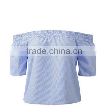 Runwaylover EY2332B 2017 Ladies Short Sleeve Fashion Off-Shoulder Stripe Blouse photo-4