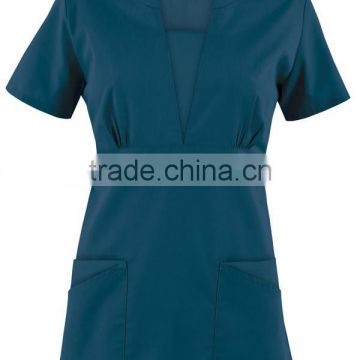 New Inset V-Neck Four Pocket Scrub Top with Back Elastic