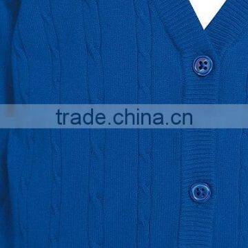 Latest! High Quality Bright Blue Button Through V-Neck Girls Long Sweater With Ribbed Trim photo-4