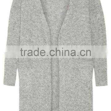 Long Version Women Wearing Knitted Cardigan With Ribbed Cuffs and Hem With Multi Colors Options photo-6