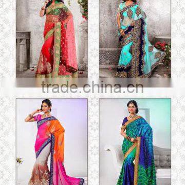 Elegant Golden & Red & Green Color Combination Blooming Bliss Designer Sarees Collections photo-4