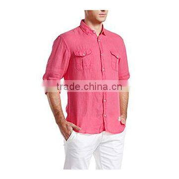 men's linen shirts new design long sleeve two pockets fashionable men shirts