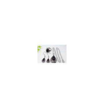 Black Pear Shape Stainless Steel Murano Glass Jewelry Set 1900016