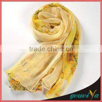 Wrinkle Yellow Chiffon Printed Floral Scarf