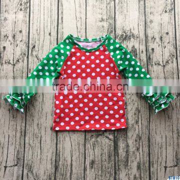New Arrival Baby Girls Christmas Raglan Shirts 100% Cotton Ruffle Long Sleeves Kids Clothes Top photo-2