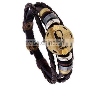Retro 12 Zodiac Womens Mens Genuine Real Braid Faux Leather Bracelet Bangle Cuff Wristband Handmade Jewlery photo-5