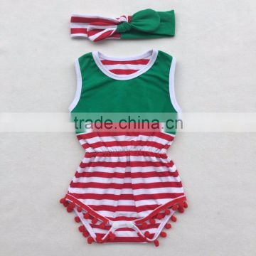 Red Stripe Baby Clothes Pompom outfit Romper Jumpsuit, Christmas Baby Romper Gift Set