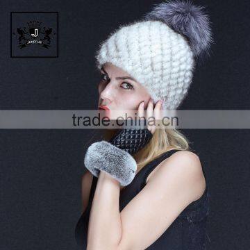 Factory wholesale ladies knitted winter mink fur pom pom beanie hats