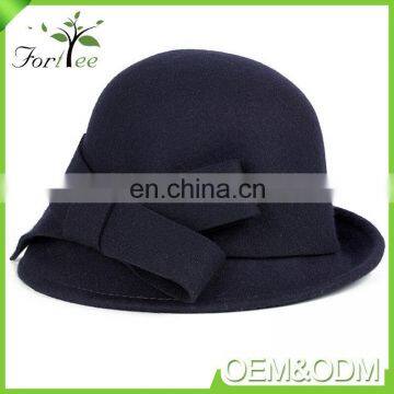 Promotion Fashion Korea Style Khaki Bowknot Felt Winter Women Fascinator Wide Brim Hat photo-3
