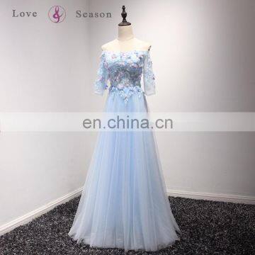 A17AL0013 Girls Dresses off Shoulder Casual Dresses Real Royal Blue Prom Evening Dresses