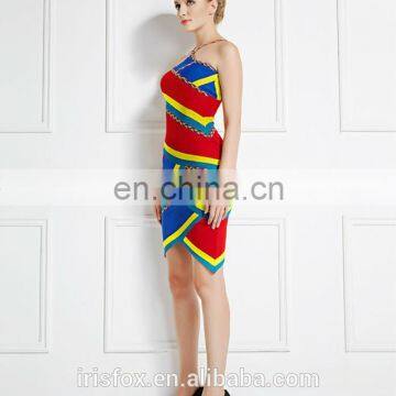 2014 Rayon Fabric Halter Party Dress Knee Length In Red Colour