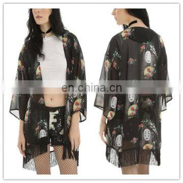 Cute Black Chiffon Kimono Cardigan For Sale