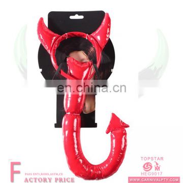 Red PU material making animal ox horn headband with red tail for party favor