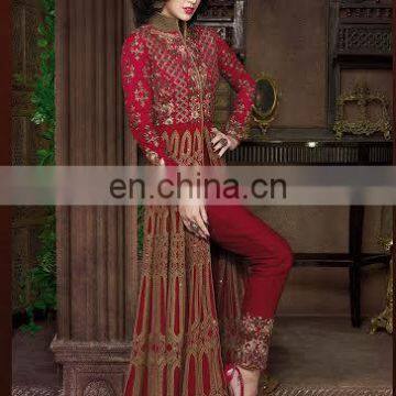 Party wear maroon elegant zari work suit for women