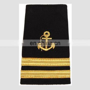 Merchant Navy Uniform Epaulettes shoulder boards anchor metallic embroidery gold 2 bars