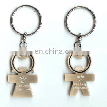 Fashion metal couples key holder wedding favor commemorative , engraving bride and groom name bottle opener couple keychain,