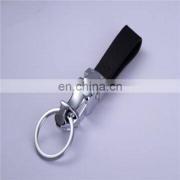 Wholesale Fashion Leopard Head Shape Metal Keychain with Leather Key Ring