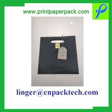 Black Custom Printing Pouch Paper Bag With Spot UV and Hanger Tag