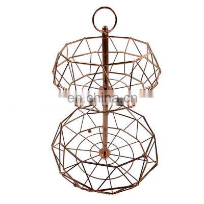 Home Kitchen Storage Baskets Metal Wire Hanging Fruit Bowl Stand 2 Tier Folding Fruit Basket