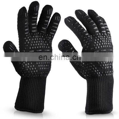 Black Dotted Silicone BBQ Cooking Kitchen Oven Barbecue Heat Resistant Gloves