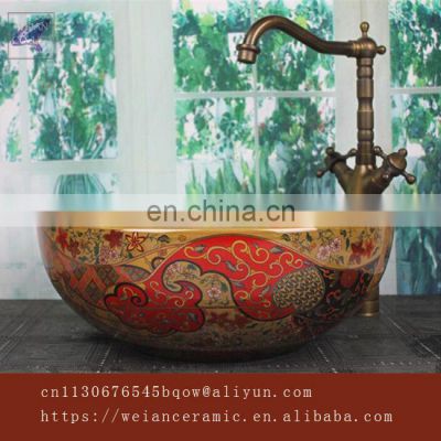 Golden bathroom vanity counter top low price ceramic hand wash basin