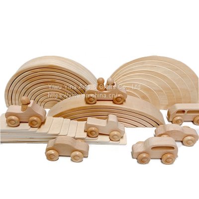 Unpaint Wood Tree Building Blocks Car Volcano Coral Sea Wave Montessori Toy Baby Wooden Toys Rainbow Stacking DIY Blocks