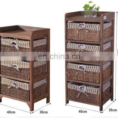 Living Room Furniture Set Wooden Corner Cabinet With Wickerwork Basket photo-4