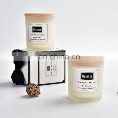 Wholesale Candle Fragrance Glass Candle Cup Cire De Soja Frosted Glass Candle Jar With Lid Bamboo For Wedding Souvenir