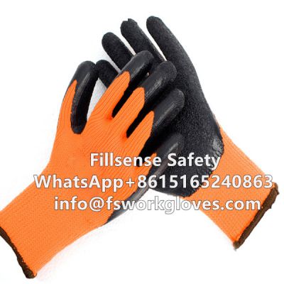 7 gauge polyester loop napping liner crinkle coated latex winter gloves