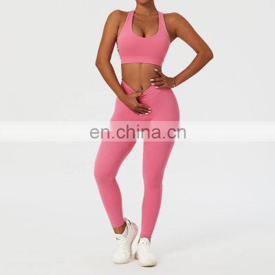 5 Pcs Hot Sale Gym Suit High Waist Fitness Sets Custom Logo Sports Bras