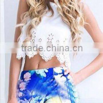 Instyles Wholesale Ladies Summer Sleeveless White Sexy crop tops Short T-shirt Rivet Round Neck Blouse ZT003652 b Clothing