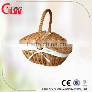 empty wicker basket with lining, willow basket, basket wicker