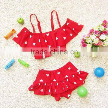 2015 Mom and Child Swimwear Lovely Falbala Heart Pattren Bikini Kids Two Piece Swimsuit