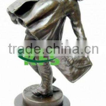 Bronze exotic girl holding bag sculpture