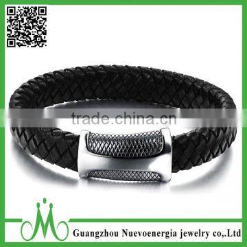 Stainless Steel Leather Bracelet Clasp Snakeskin Design Braided Leather Wrap Bracelet Wholesale