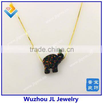 12*14mm Synthetic Elephant Opal Gems Pendant Gold Necklace For Wedding Dresses photo-4