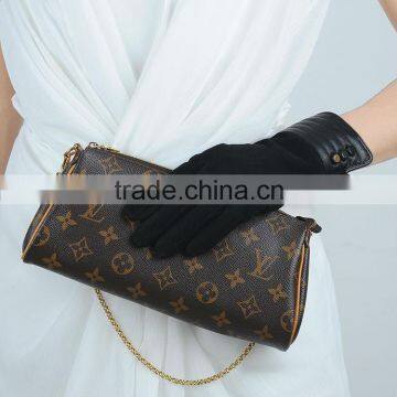 Leather cuff womens black plain goat suede gloves