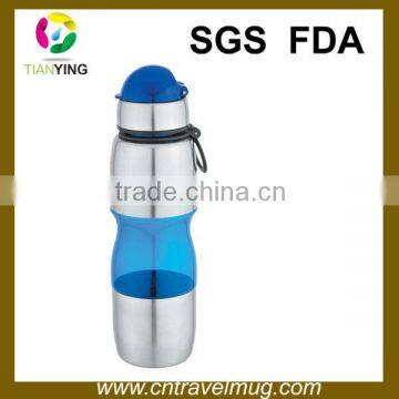 750ML cheap stainless steel bottom plastic sport water bottles with a cup