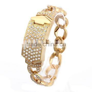 Women's Gold-Tone Stainless Steel Band Clamshell Rhinestone Quartz Analog Wrist Watches