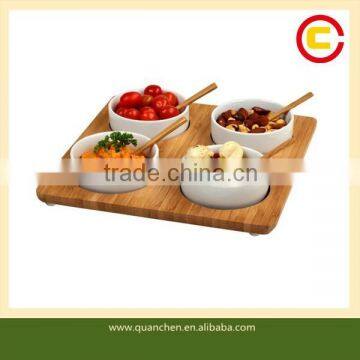 Four-bowl Square Bamboo Serving Platter for Picnic