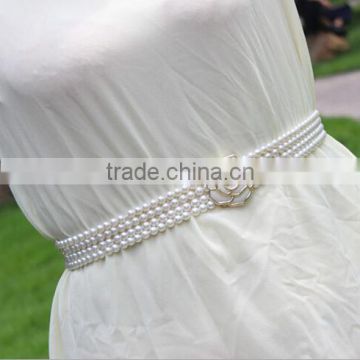 Lady's Easy Matching Waist Chain 4 Layers Pearl Waist Chain with White Enamel Flower