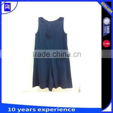 100% Polyester Embroidered Jumpsuit Romper Playsuit Sleeveless Boat Neck Shorts Wide Leg Waist Channel Self Fabric Tie for Lady photo-2