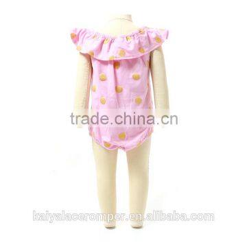 Wholesale Baby Clothes Pink Gold Polka Dot Baby Romper With Gold Bow photo-3