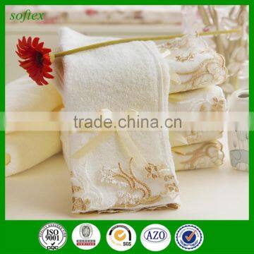 100% cotton fashion solid color embroidery cream lace towels