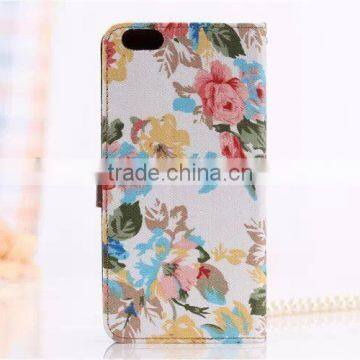 New Design Flower Pattern Flip Leather Case for iPhone 6 F-IPHLC020