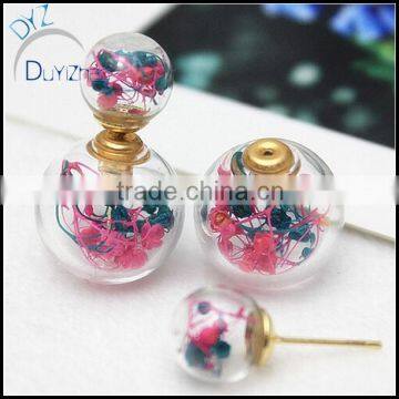 2016 new design fashion double imitation pearl earrings Retro small fresh female line dried flowers glass earrings for girl